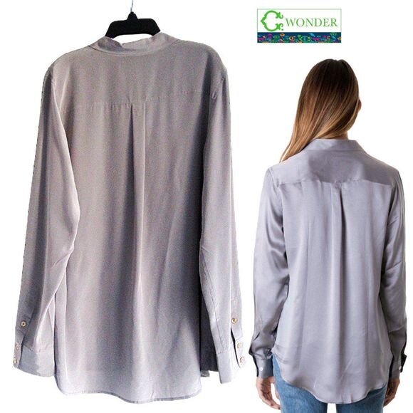 C. Wonder NEW Glam CLASSIC 100% Silk Button Down Shirt L - Picture 8 of 12